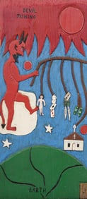 Leroy Almon (1938-1997) Vintage American Folk Art "Satan Fishing" Carved Painted Wood Relief
