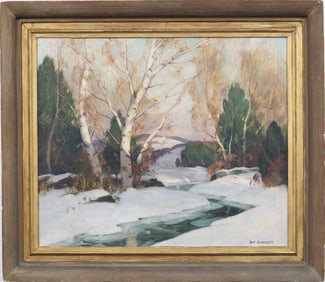 Cecil Chichester (1891 - 1963) Large Vintage American Impressionist Winter Landscape Oil Painting