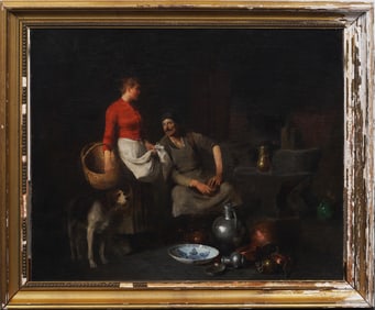 Antique Masterfully Painted Old Master European Dutch Interior Scene Framed Rare Oil Painting