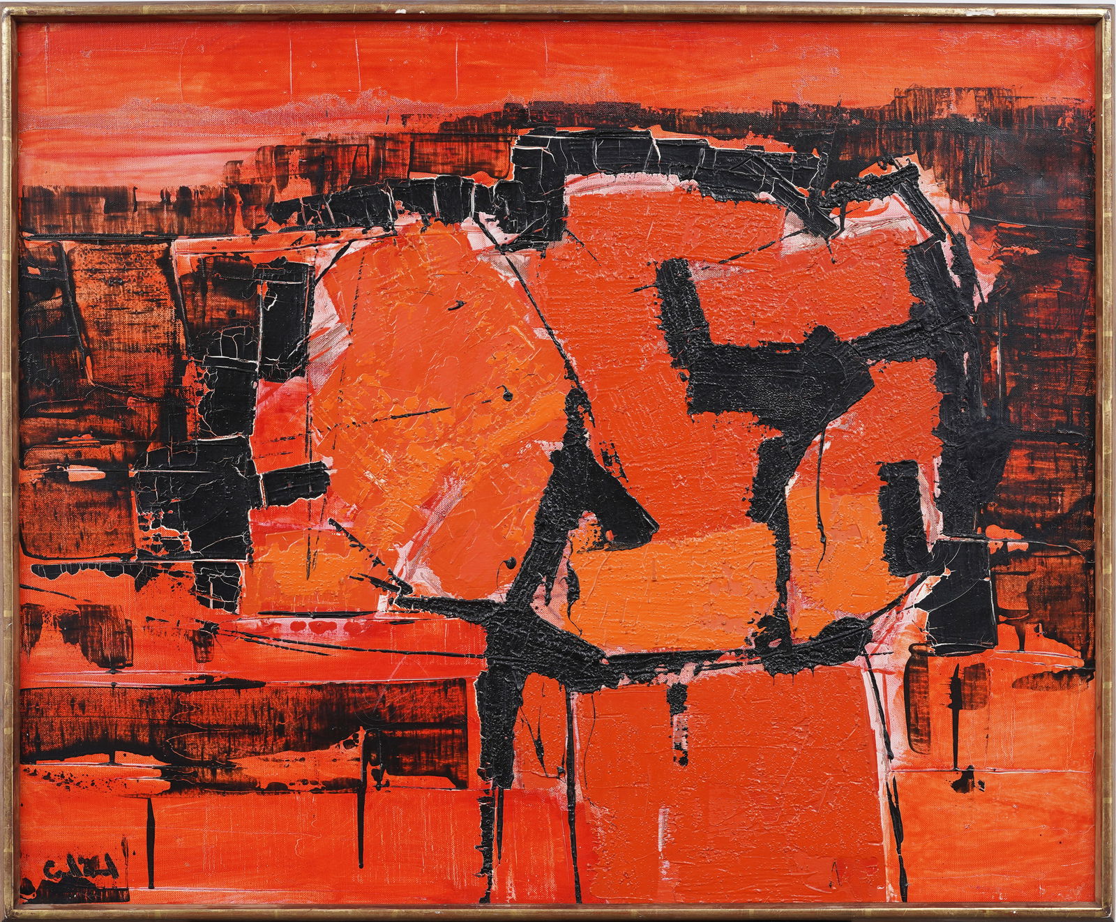 Marcelin Cardinal (1920-2019) Canadian Modernist Signed "Geranium" Gallery Label Oil Painting (1 of 9)