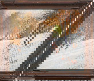 Louis Novak (1903 - 1988) Antique American Impressionist Winter Framed Landscape Signed Oil Painting