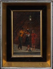 Vintage American Modernist Street Scene WPA Socal Realist Framed Signed Oil Painting