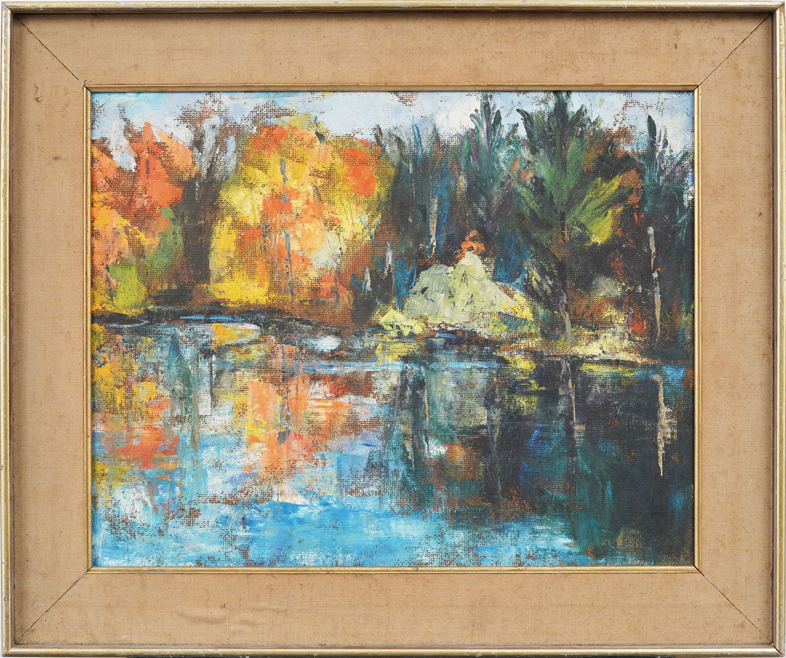 Vintage American Modernist Fall Landscape Framed Original Oil Painting (1 of 7)