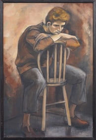 Vintage American Modernist Male Portrait Signed Framed  Oil Painting