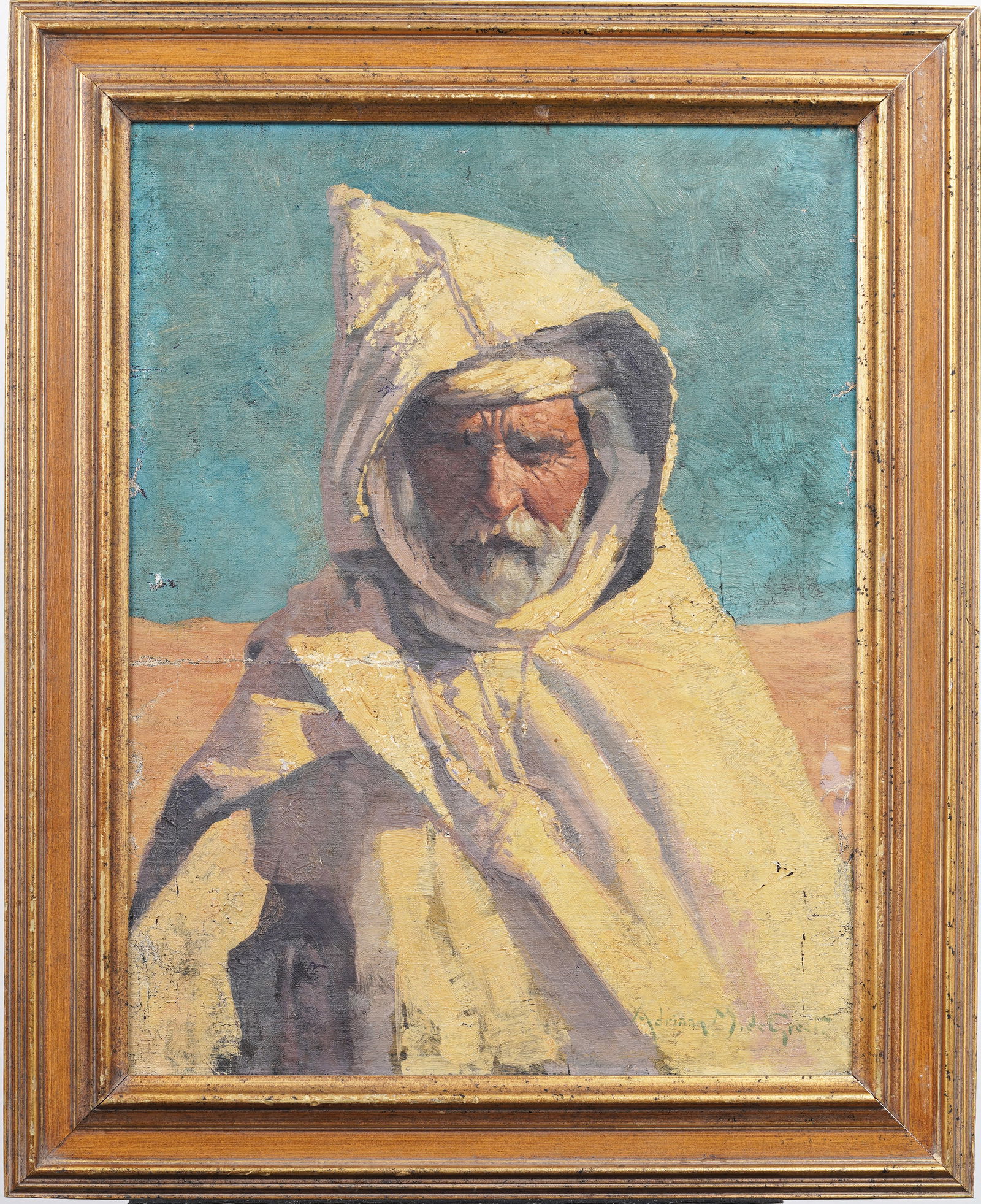 Adriaan Martin De Groot (1870 - 1942) Orientalist Portrait of Bedouin Man Framed Signed Oil Painting (1 of 5)