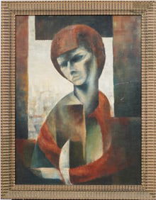 Vintage Paris Modern Signed Cubist Portrait Framed Original Oil Painting