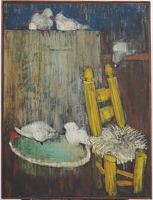 Vintage Signed American School Modernist Dove Portrait Signed Framed Oil Painting