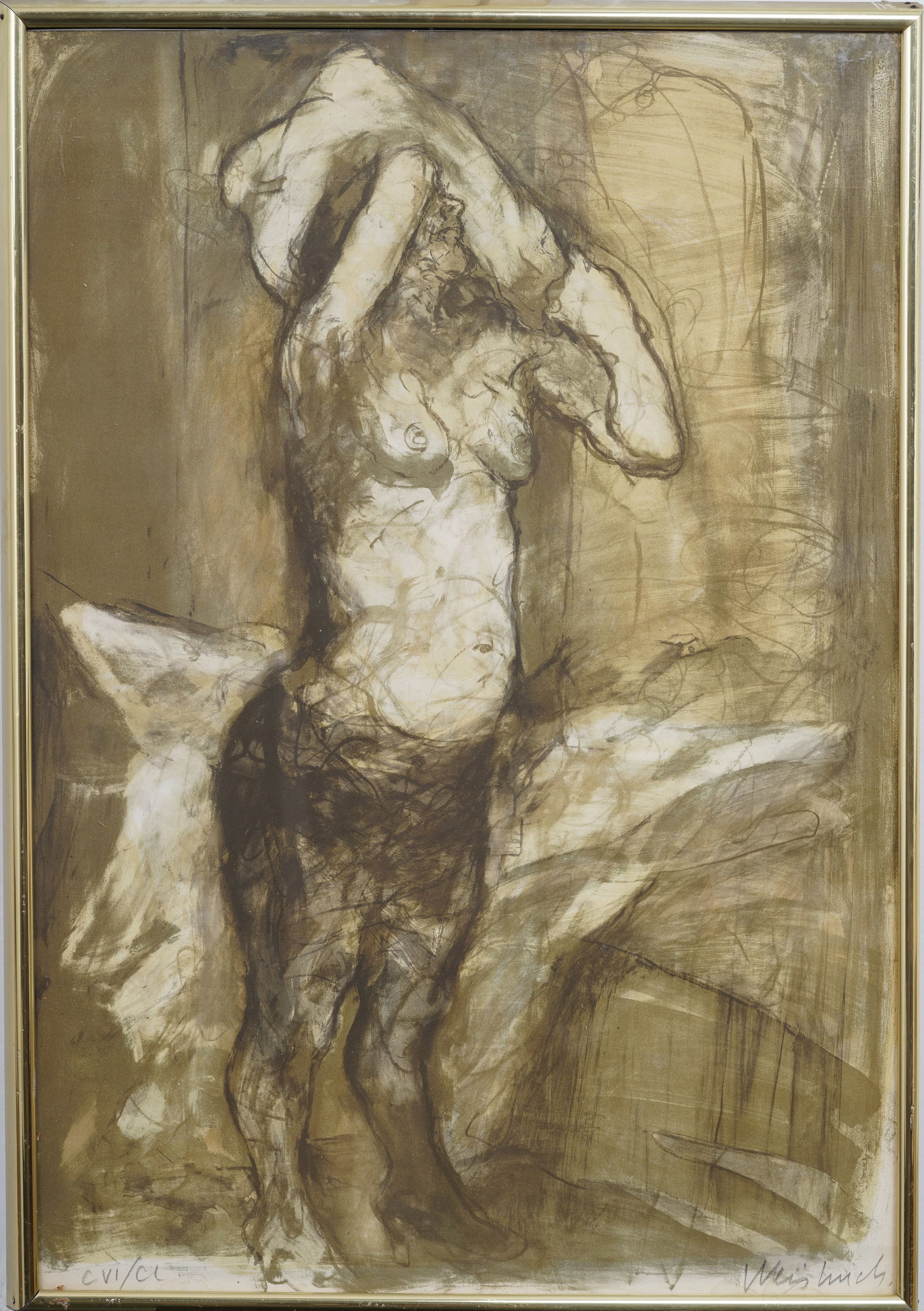 Claude Weisbuch (1927-2014) French Modernist Nude Woman Signed Print: Vintage French print. Measuring: 23 by 31 inches overall, and 22.25 by 29.5 painting alone. Please see all images for condition. Size is measured and written on the back of the painting or next to eac