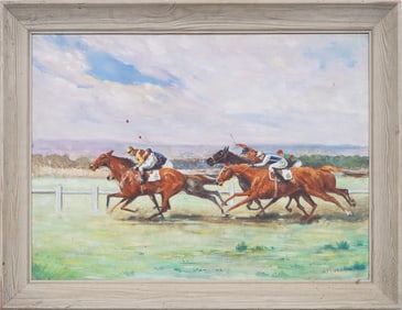 Vintage Florida Impressionist Horse Race Equestrian Art Signed American Landscape Oil Painting