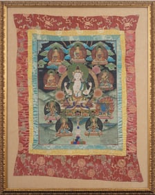 Large Antique or Vintage Tibetan Thangka Buddhist Painting