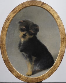 Sassy Dog Portrait Framed Vintage American School Impressionist Oil Painting