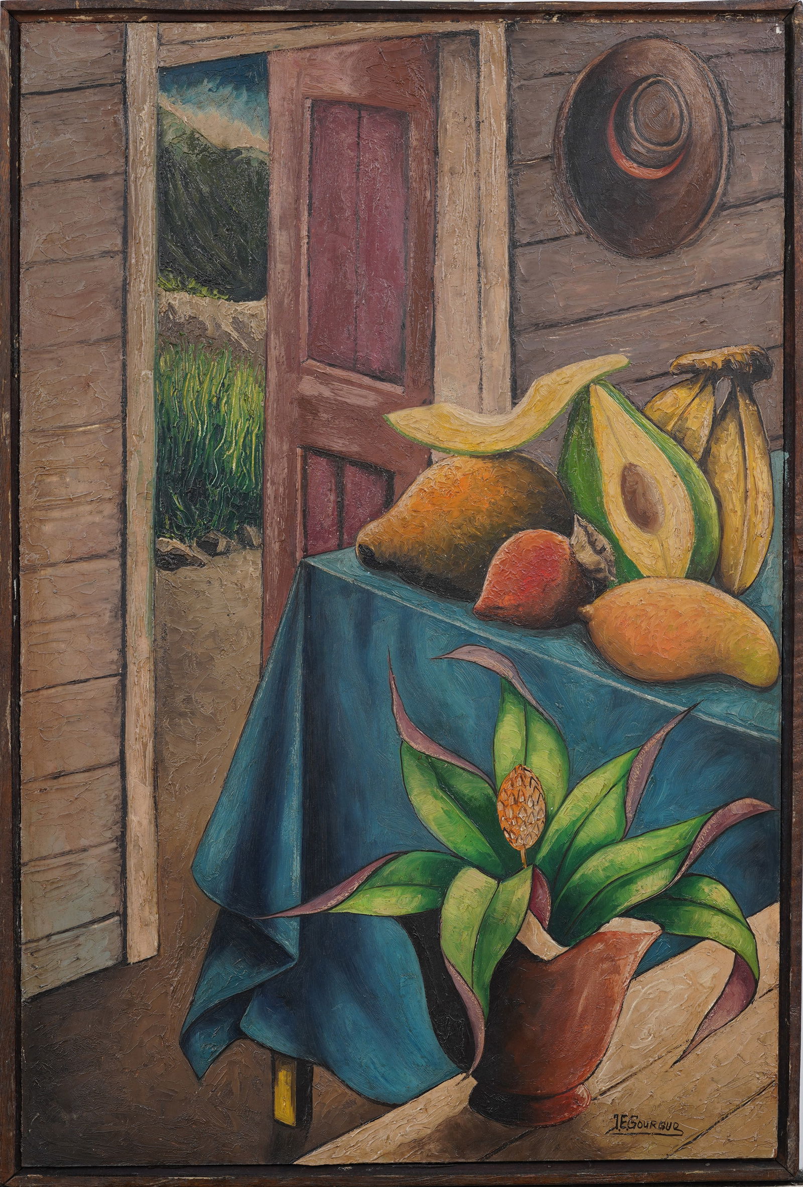 Jacques-Enguerrand Gourgue (1930-1996) Vintage Haitian Modernist Signed Interior Scene Oil Painting (1 of 8)