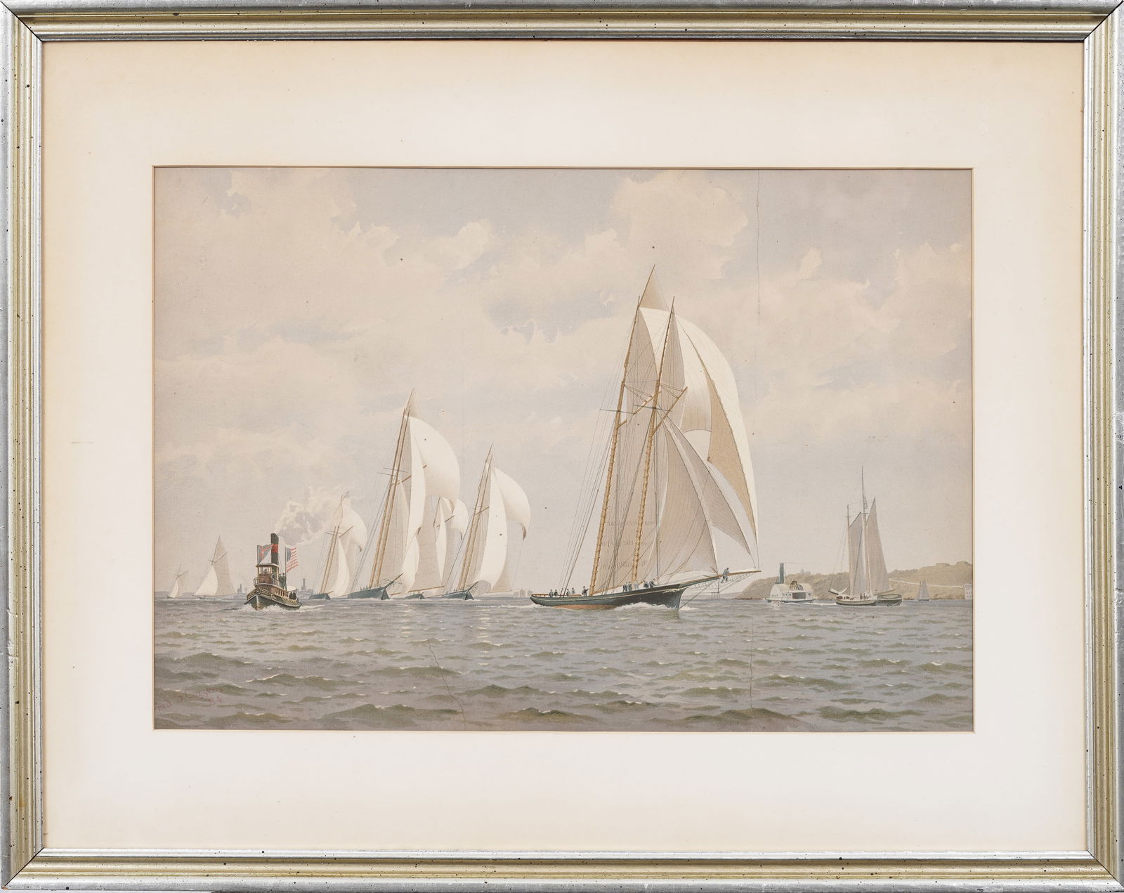 "The Finish Off Staten Island" Vintage American Nautical Lithograph Framed Seascape Print (1 of 8)