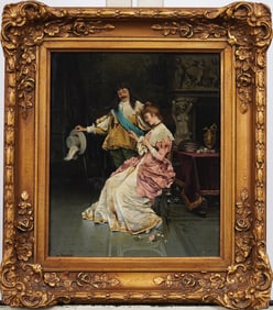 Giovanni Garinei (Born 1846) Antique Italian Realist Interior Scene Framed Genre Scene Oil Painting
