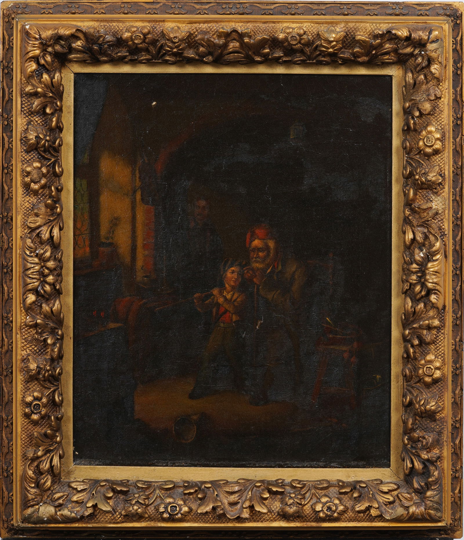 Antique German Framed Interior Scene Oil Painting (1 of 7)