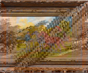 Leszek Piasecki (1928 - 1990)  Vintage Ukrainian Horse Landscape Framed Impressionist Oil Painting