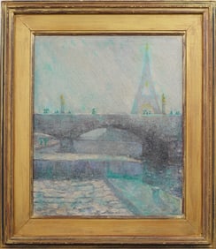 Vintage French Impressionist Paris Cityscape Eiffel Tower In Snow Winter Snow Scene Oil Painting