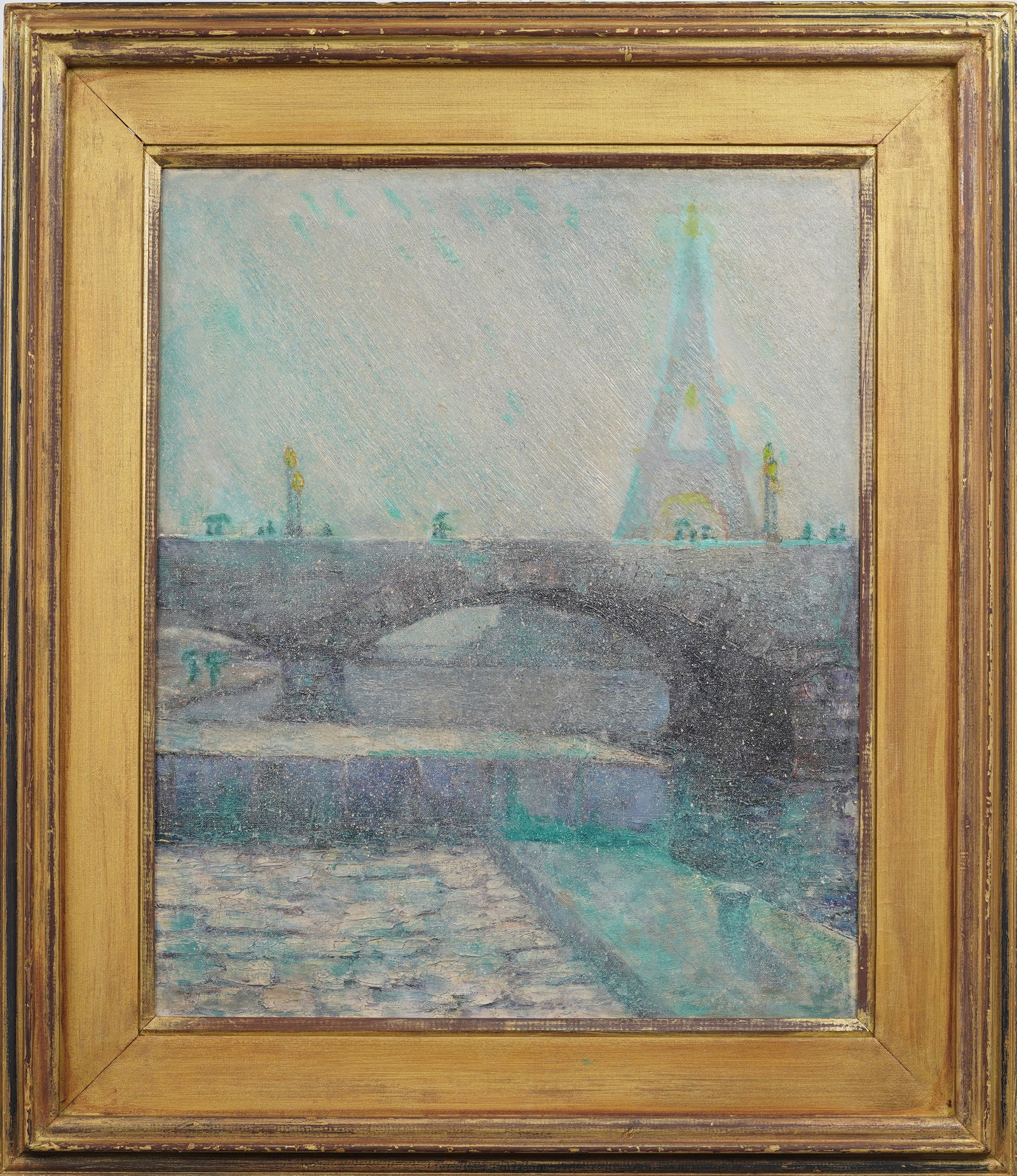 Vintage French Impressionist Paris Cityscape Eiffel Tower In Snow Winter Snow Scene Oil Painting (1 of 5)