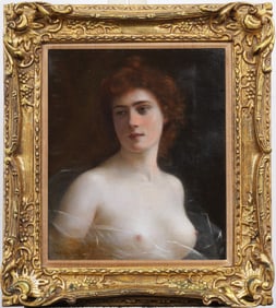 Henri Rondel (1857 - 1919) Antique French Nude Woman Framed  Oil Painting Portrait Christie's Prov