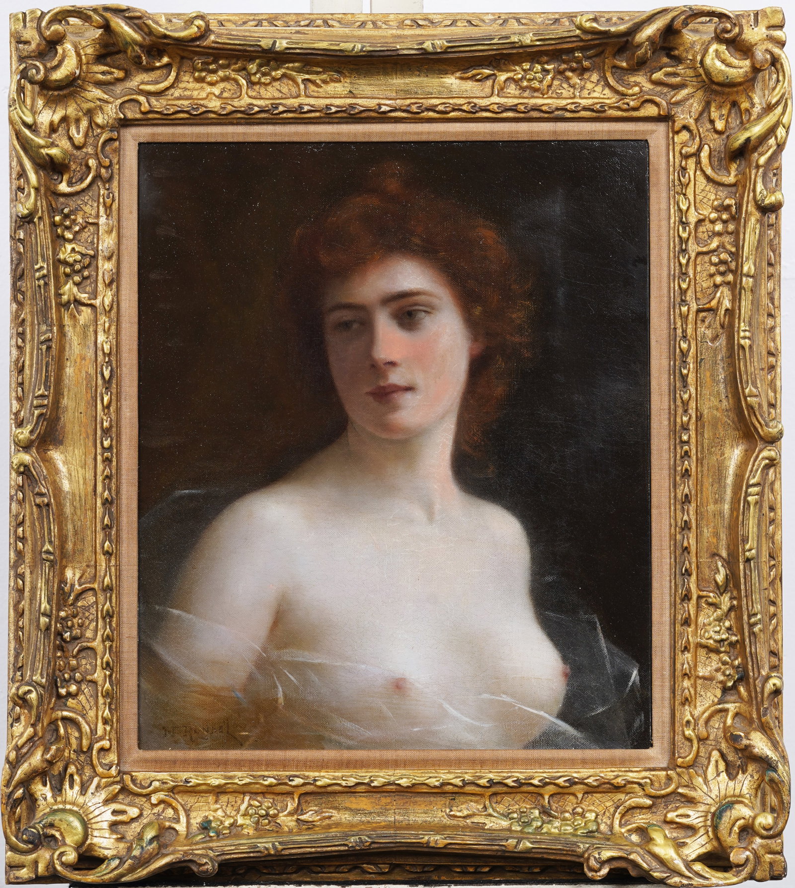 Henri Rondel (1857 - 1919) Antique French Nude Woman Framed Oil Painting Portrait Christie's Prov: Antique French nude woman portrait oil painting by Henri Rondel (1857 - 1919). Signed. Oil on canvas. Framed. Measuring: 22 by 25 inches overall, and 14 by 18 painting alone. Please see all images for