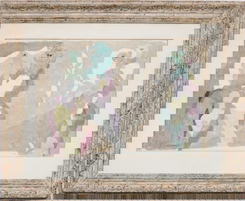 Circle of Max Ernst 1891-1976 Vintage Modernist Framed Surreal Original Mixed Media Signed Painting