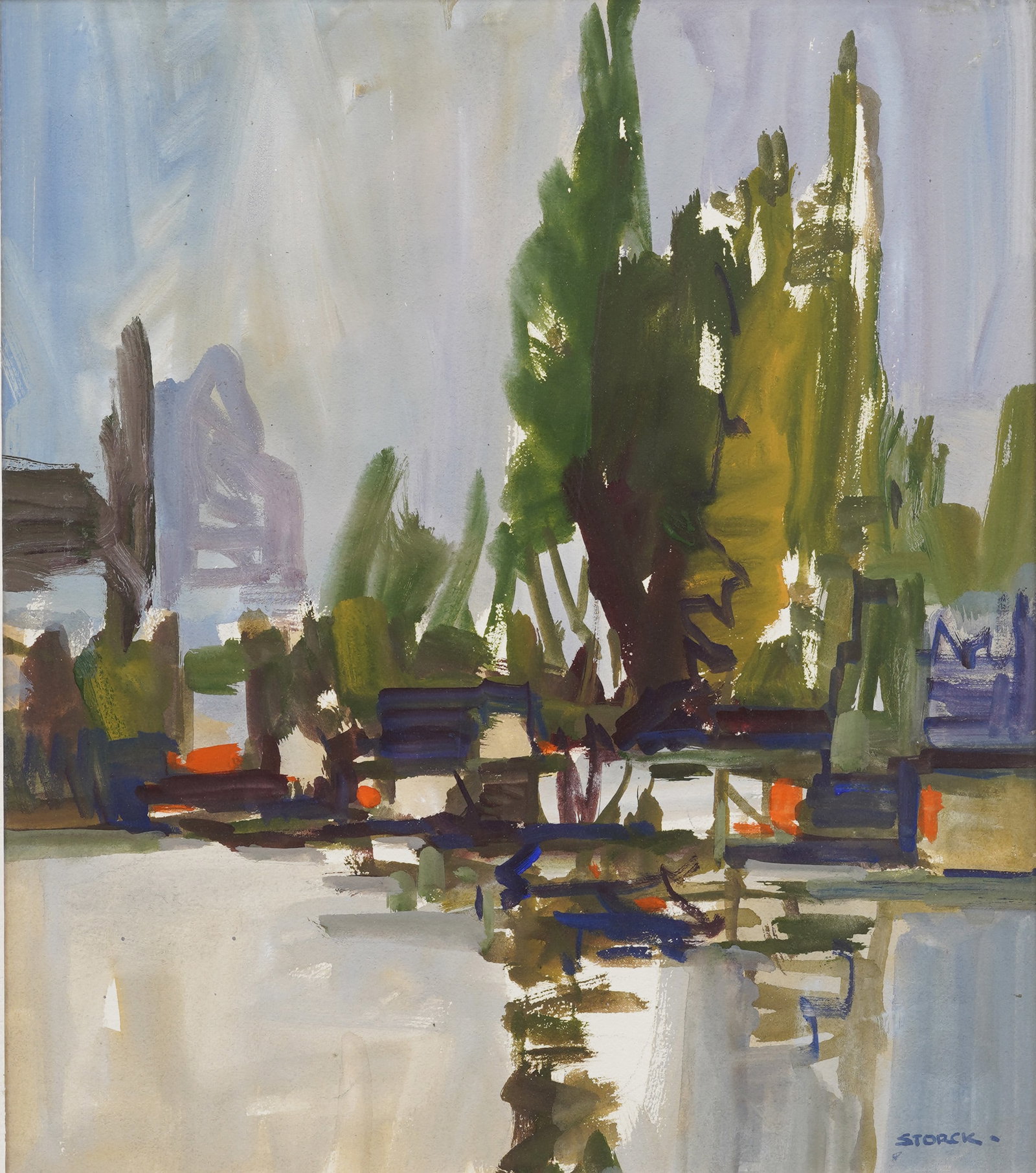 "J. Alvin Storck" Vintage American School Modernist Abstract Landscape Signed Original Painting (1 of 7)