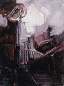 "J. Alvin Storck" Vintage American School Modernist Abstract Industrial Signed Original Painting