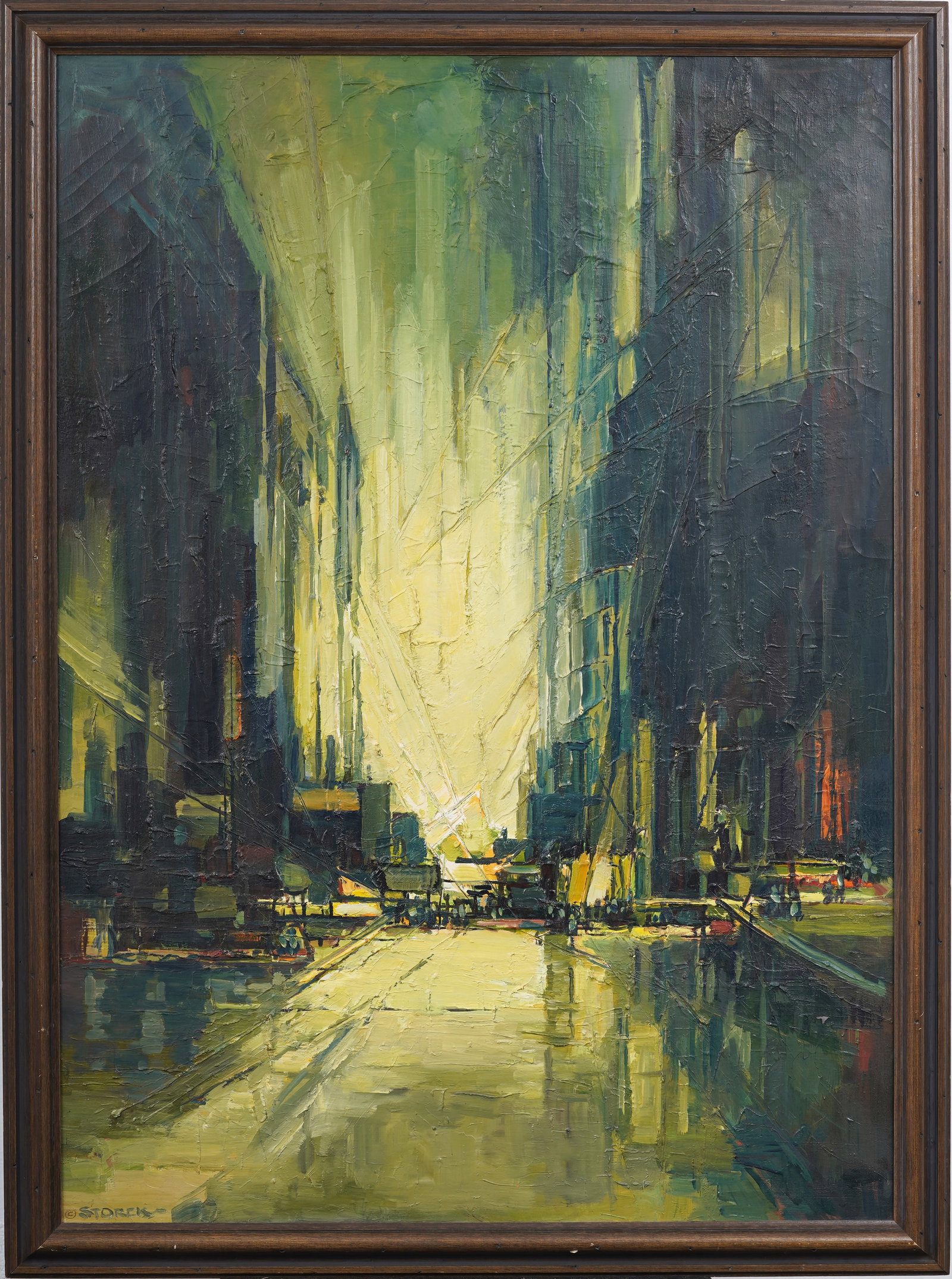 Large Vintage American School Modernist Street Scene Signed J. Alvin Storck Original Oil Painting (1 of 8)