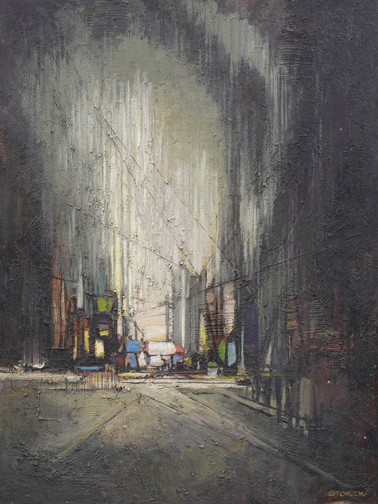 Large Vintage American School Modernist Street Scene Signed J. Alvin Storck Original Oil Painting (1 of 7)