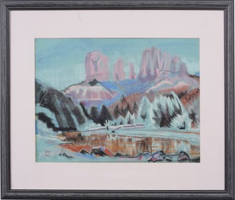 Vintage American Modernist Western Taos School New Mexico Mountain Abstract Landscape Painting