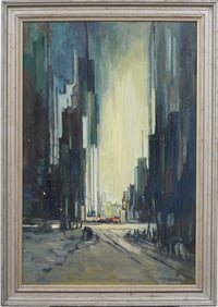 Vintage American School Modernist Street Scene Signed J. Alvin Storck Original Framed Oil Painting