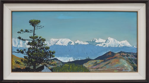 Vintage Impressionist Winter Mountain Signed Framed Landscape Oil Painting