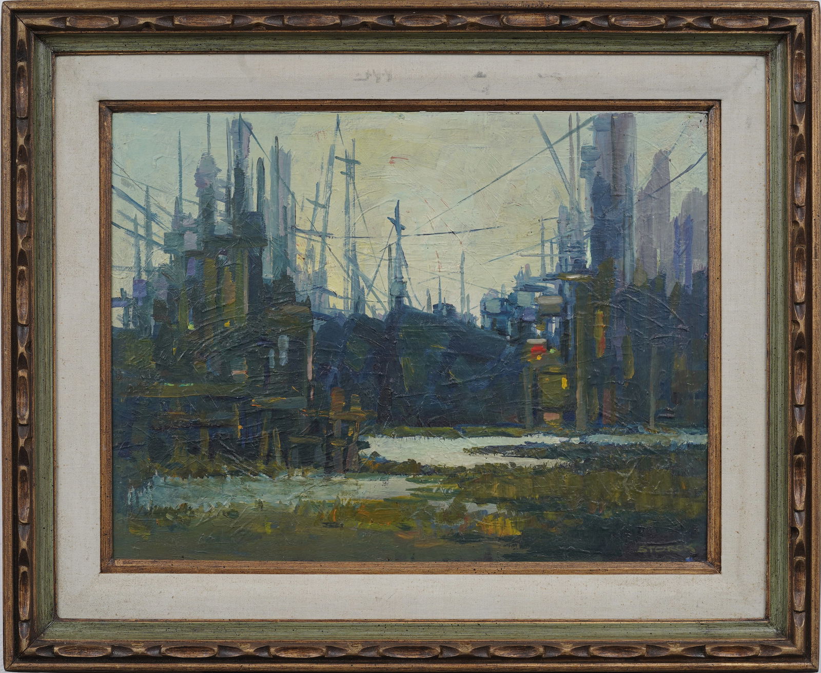 "J. Alvin Storck" Vintage American School Modernist Street Scene Industrial Signed Original Painting (1 of 9)