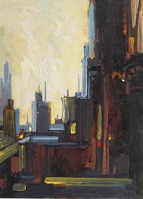 "J. Alvin Storck" Vintage American School Modernist Street Scene Industrial Signed Original Painting