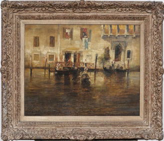 Antique Italian Impressionist Venice Canal Nicely Framed Original Oil Painting