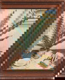 Vintage American Modernist Interior Scene Still Life Framed Original Snake Plant Signed Oil Painting