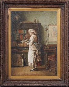 Jean Daniel Stevens (1850 - 1920, Belgian) Antique Interior Scene Framed Signed Oil Painting