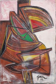 Irene Zevon (1918 - 2006) Vintage American Cubist Woman Artist Signed MCM Modernist Oil Painting