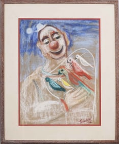 Nahum Tschacbasov (1899 - 1984) Vintage American Modernist Clown Bird Portrait Pastel