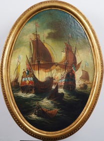 Vintage European Impressionist Framed Seascape Nautical Oil Painting