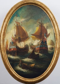 Vintage European Impressionist Framed Seascape Nautical Oil Painting