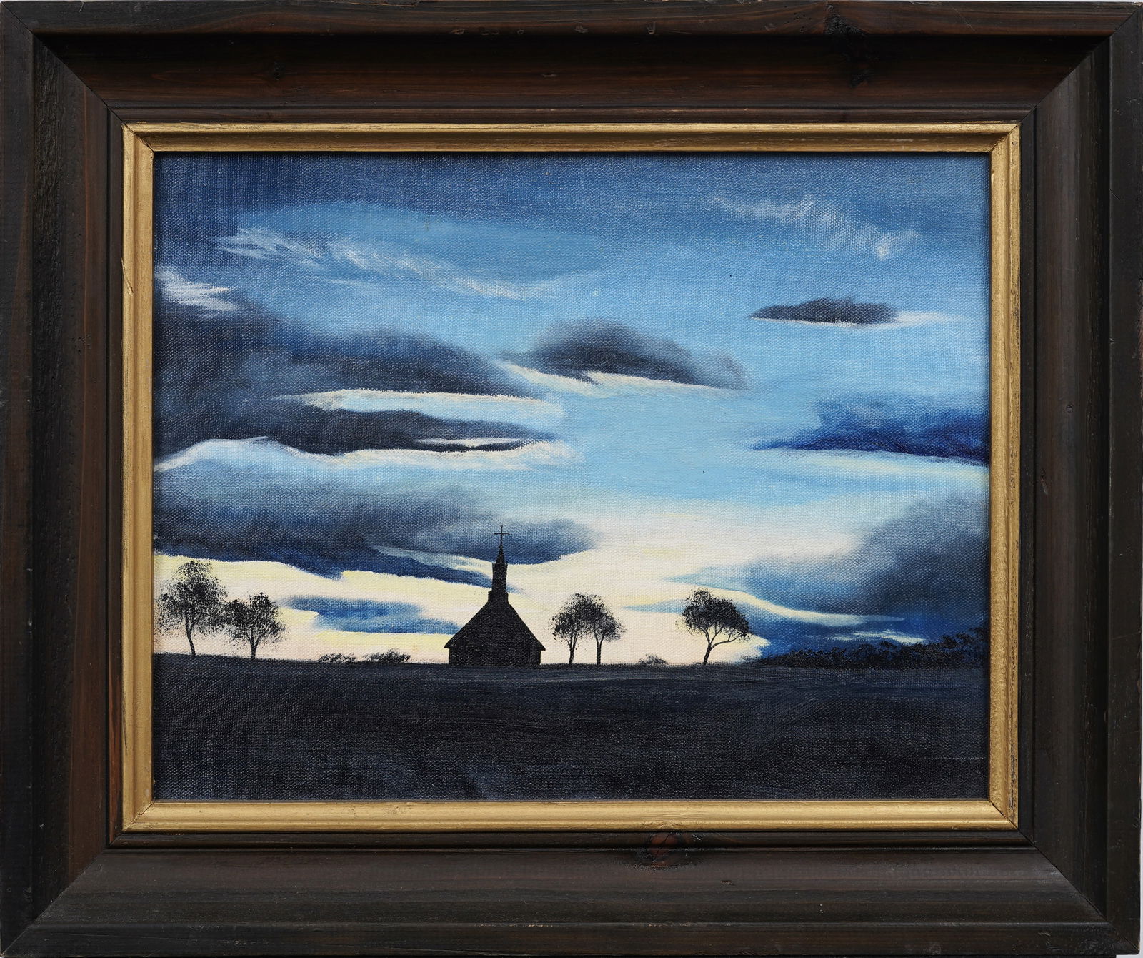 Vintage American Modernist Sunset Regional Framed Landscape Oil Painting (1 of 5)