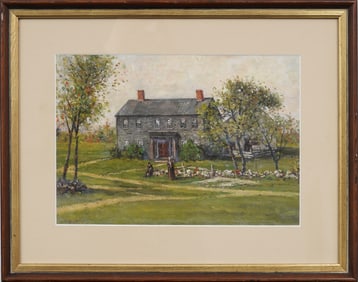 Antique American Impressionist Framed Farm Landscape Oil Painting