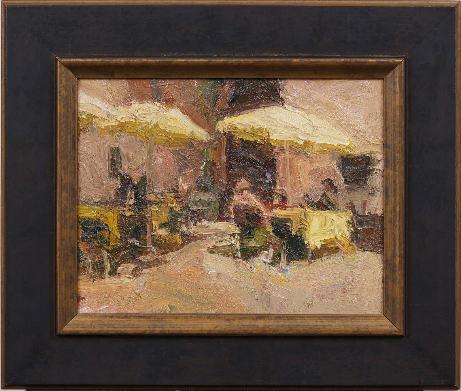 Venice Cafe Vintage American Post Impressionist Street Scene Signed "G. Carter" Oil Painting (1 of 8)