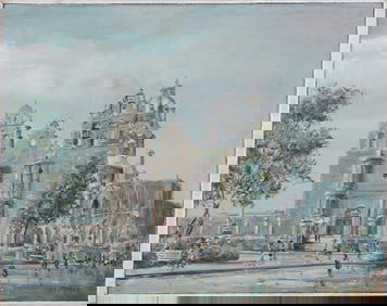 Guadalupe Mexico Vintage Impressionist Framed Street Scene Signed Oil Painting