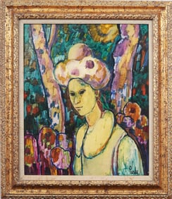 Donald Roy Purdy (1924 - 2016) Vintage American Modernist Large Framed Woman Portrait Oil Painting