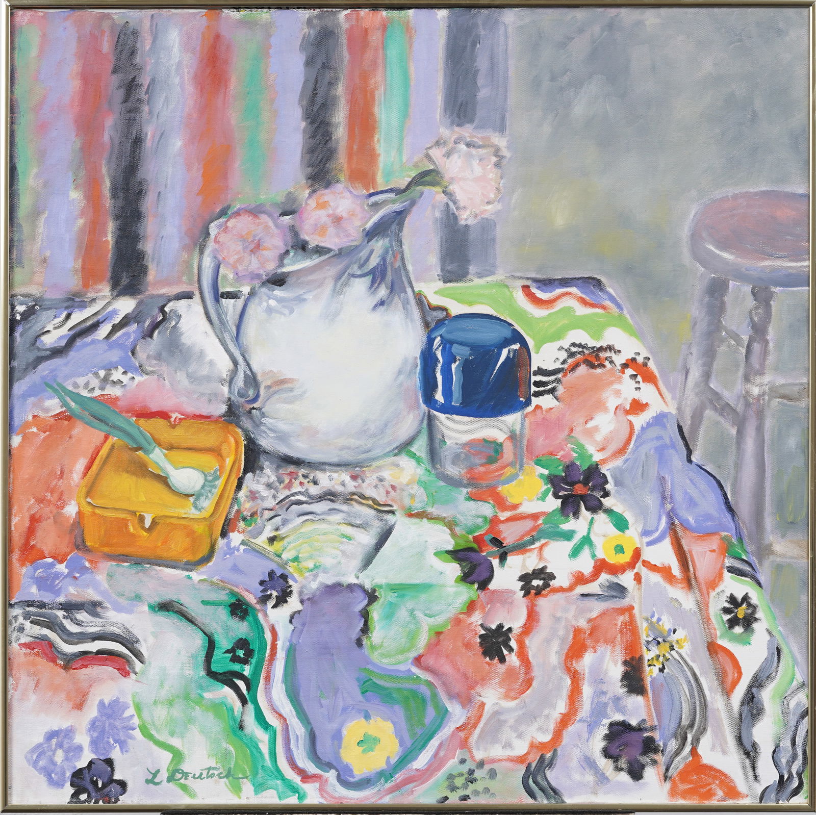 Vintage American Mid Century Modernist Exhibited Still Life Framed Signed Large Oil Painting (1 of 7)