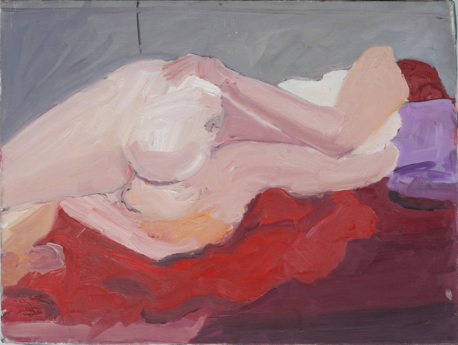Vintage American Modernist Nude Woman Portrait Oil Painting: Vintage American oil painting. Oil on canvas. Measuring: 18 by 24 inches overall. Please see all images for condition. Size is measured and written on the back of the painting or next to each object. 