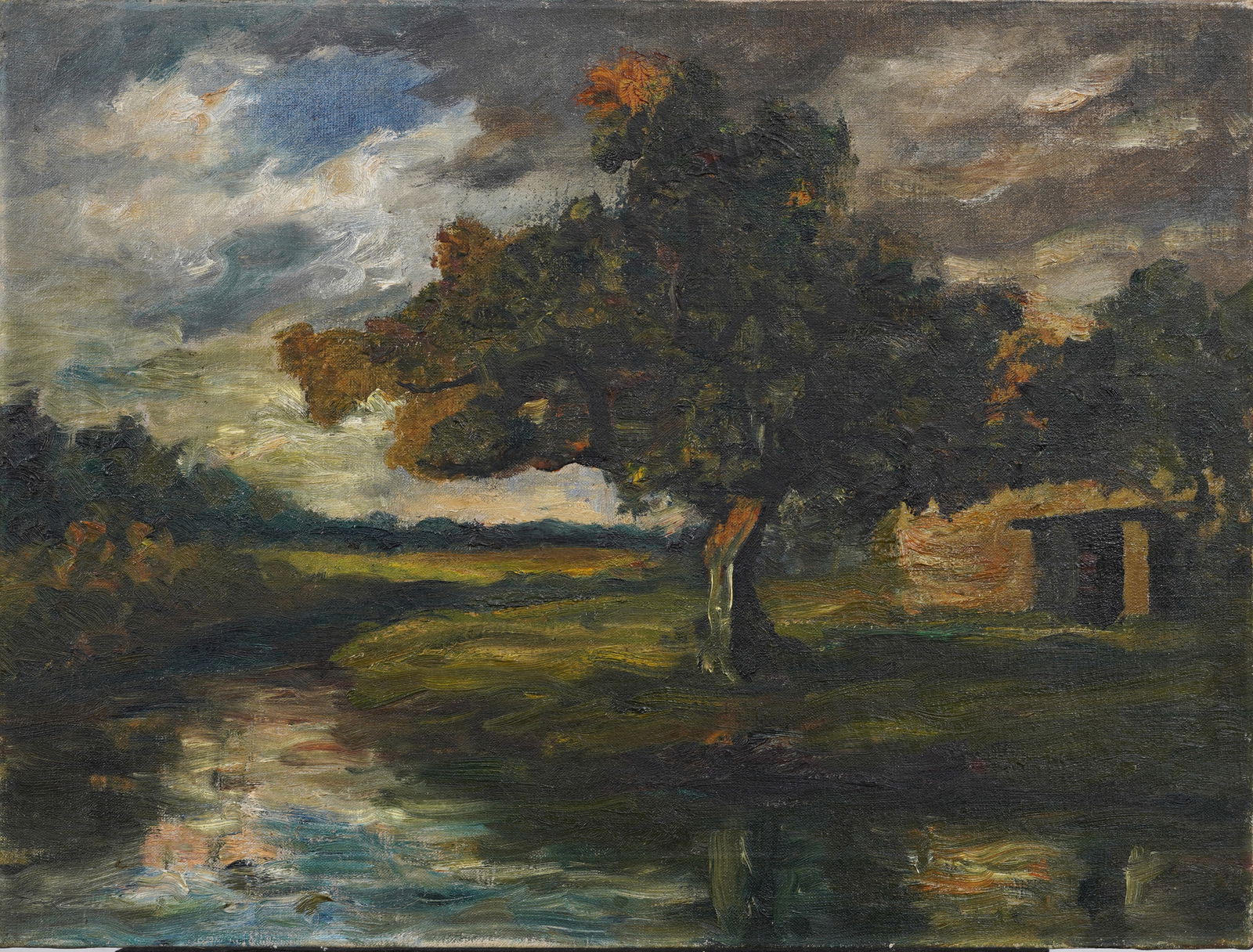 Antique American Tonalist Sunset Landscape River View Oil Painting (1 of 5)