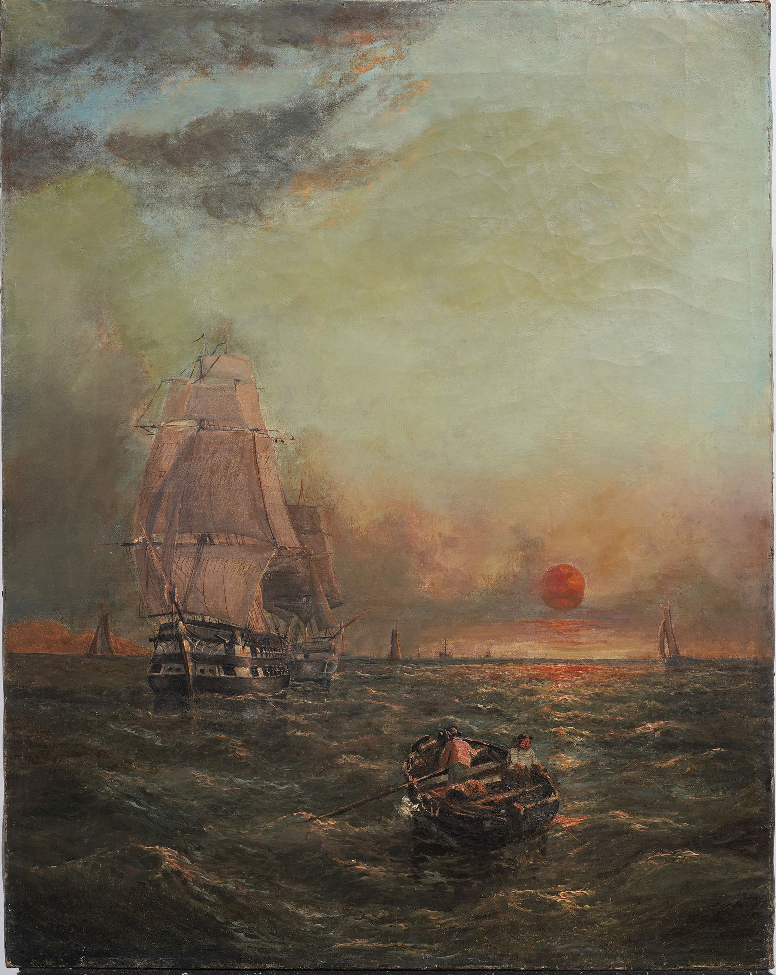 19th Century American Impressionist Sunset Sailboat Seascape Original Nautical Oil Painting (1 of 5)